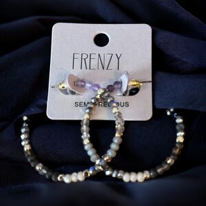 Frenzy semi precious stone bead hoop earrings